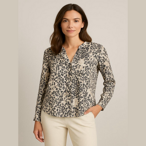 𝅺JOIE Leopard animal print black tan silk long sleeve blouse top